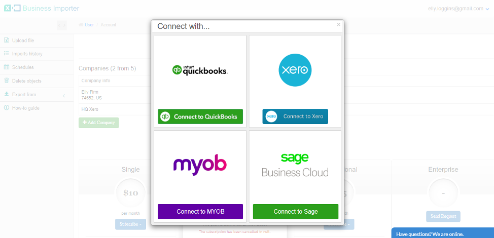 connect Xero, MYOB, Sage Business Cloud Accounting