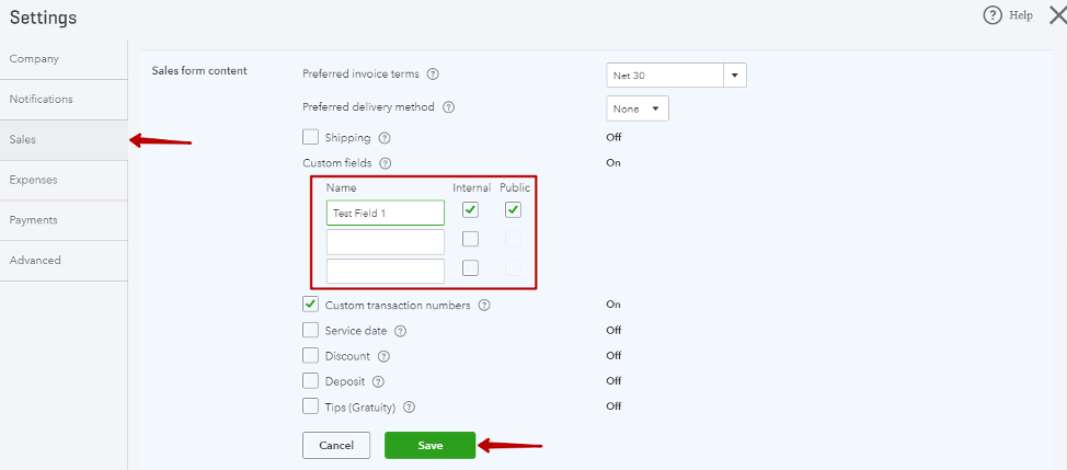 Click on the Sales tab on the left and choose Sales Form Content