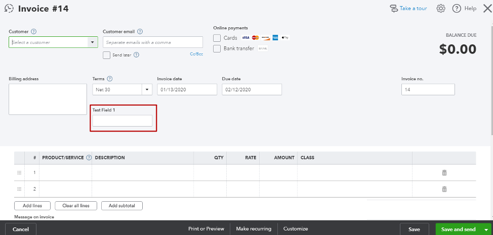 Custom fields app ear in your sales forms templates on QuickBooks side