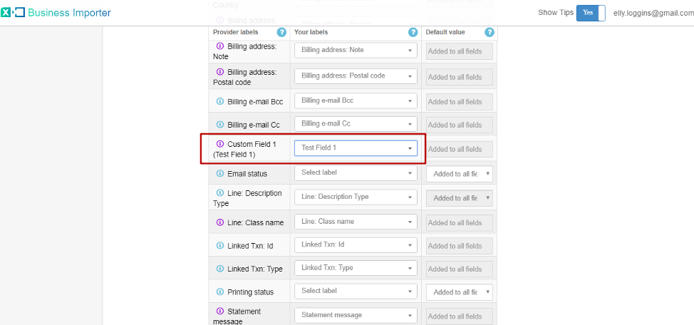 Map Provider Labels fields with Your Labels from the file on the Mapping step