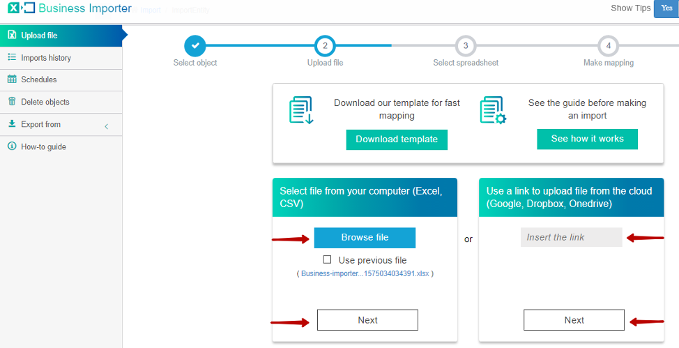 Select the file you want to upload from your PC or paste the link from Google Sheets, DropBox or Microsoft OneDrive