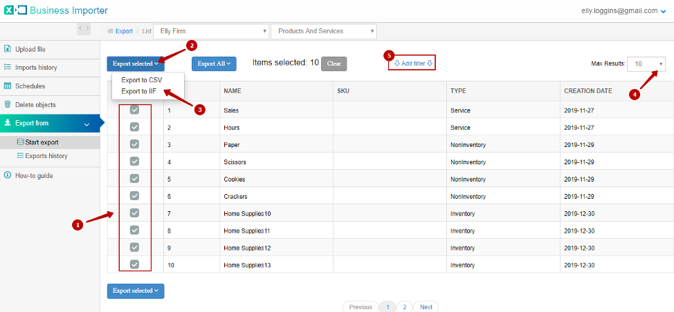 Export objects into QuickBooks