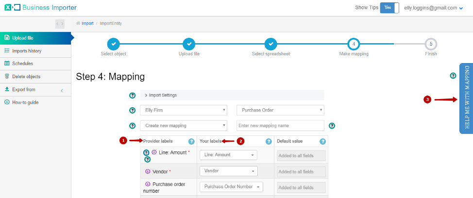 Map Provider Labels fields with Your Labels from the file