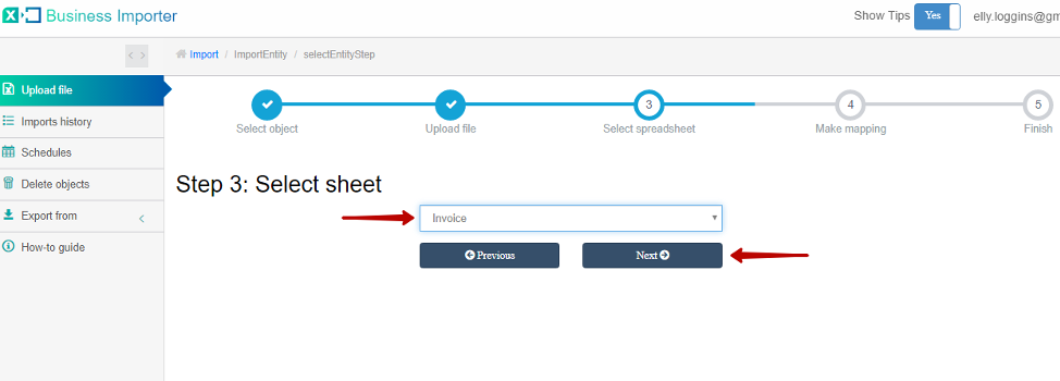 Select sheet with invoices