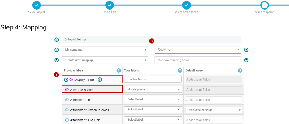 Map the required fields