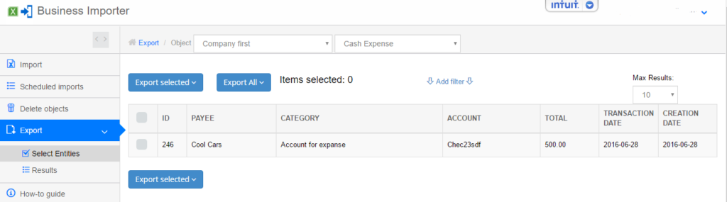 export and import Cash Expenses into QuickBooks online