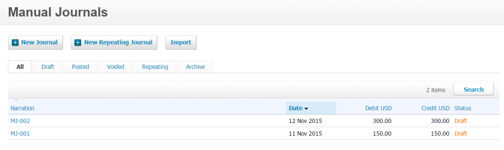 import Manual Journals into Xero