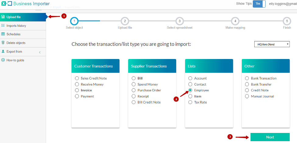 import data into Xero