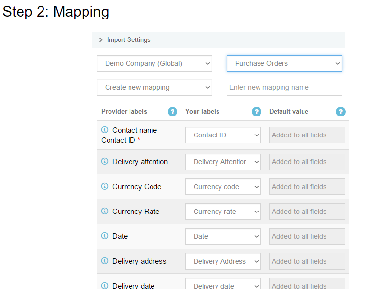 import Purchase Orders into Xero: mapping of PO