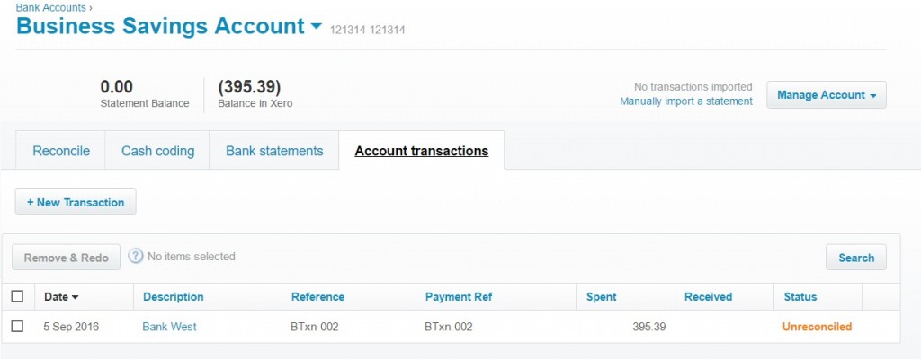 import bank transactions into Xero - result in Xero