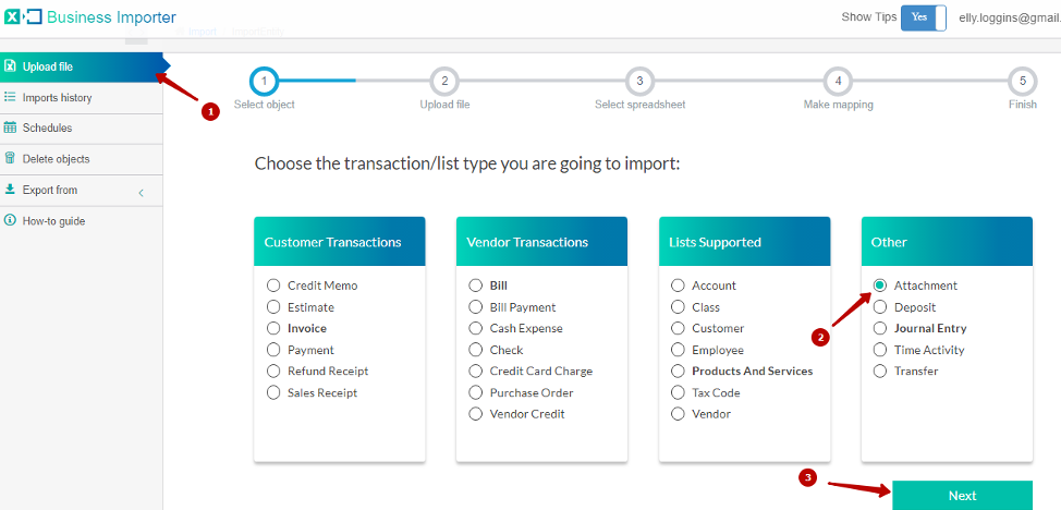 import attachments into QuickBooks