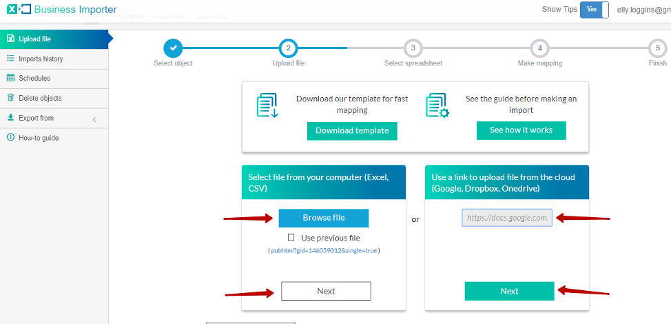 Select your file or paste link and press Next