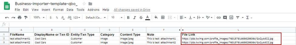 Insert your links with the attachments into the File Link column in your Excel file