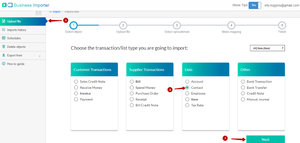 import Contact into Xero