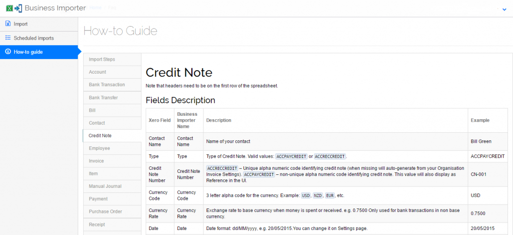 How to guide to Import Credit Notes into Xero