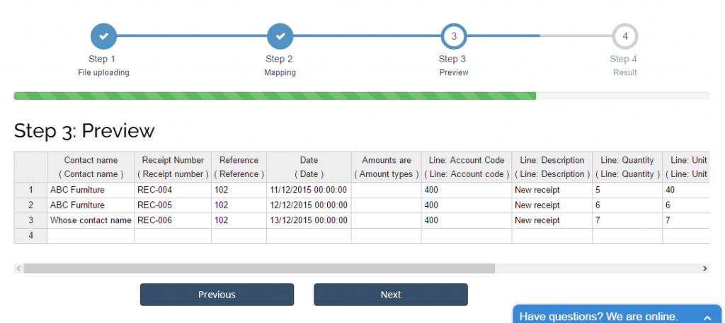 Import Receipts into Xero: preview and change if necessary