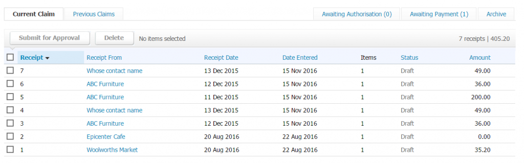 Import Receipts into Xero: importer Receipts