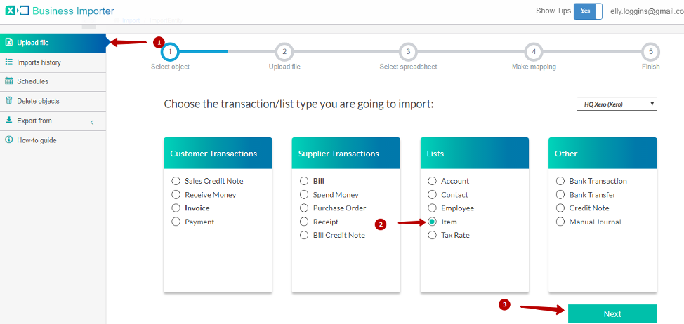 import transactions into Xero