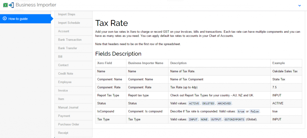 import Tax Rates into Xero