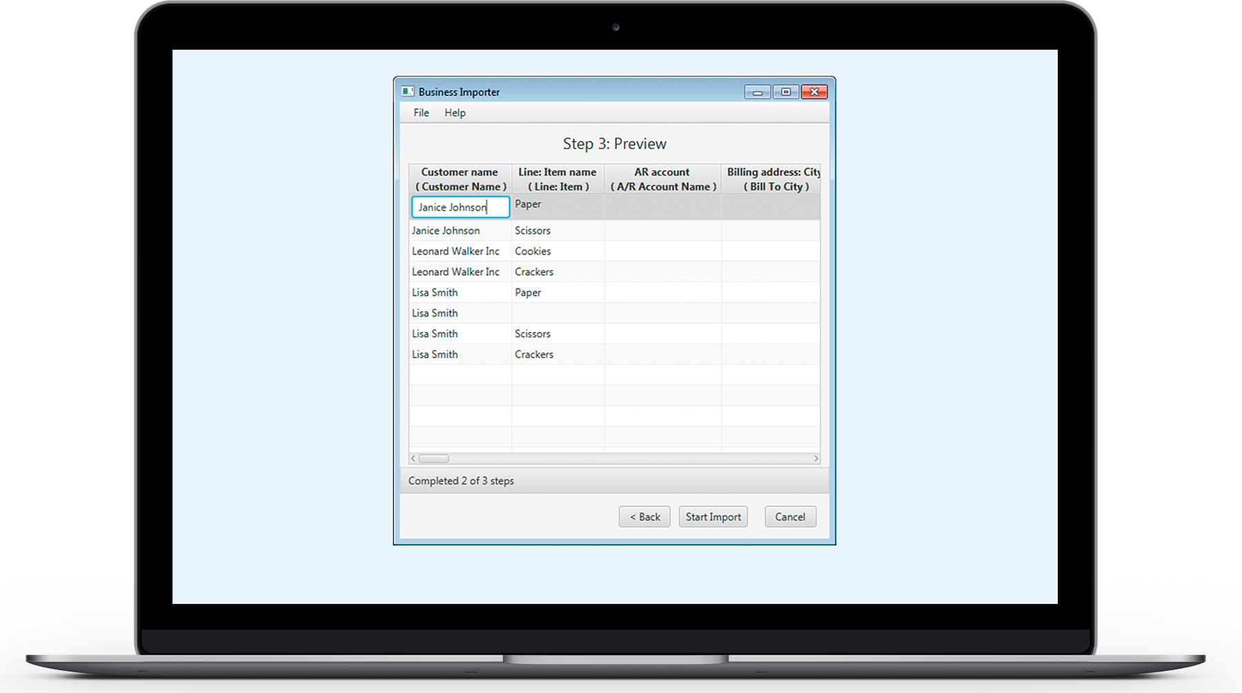 Step 3: Preview your mapping before importing data into QuickBooks