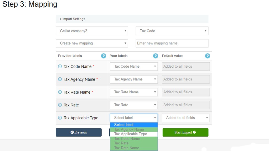 Import Tax Codes into QuickBooks Online: mapping