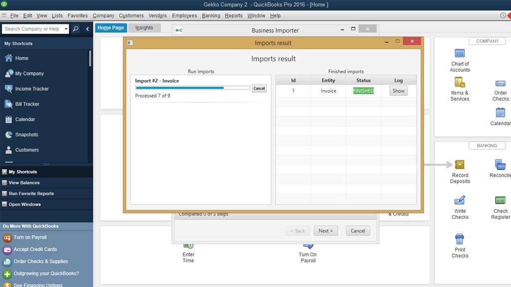Import invoices into QuickBooks Desktop: Results