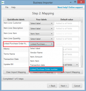 Import transactions to QuickBooks Desktop: PO linked