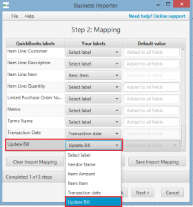 Import transactions to QuickBooks Desktop: update bills