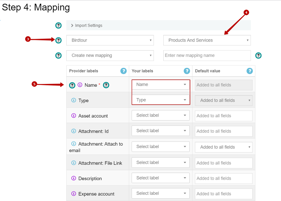 map columns while updating data in QuickBooks