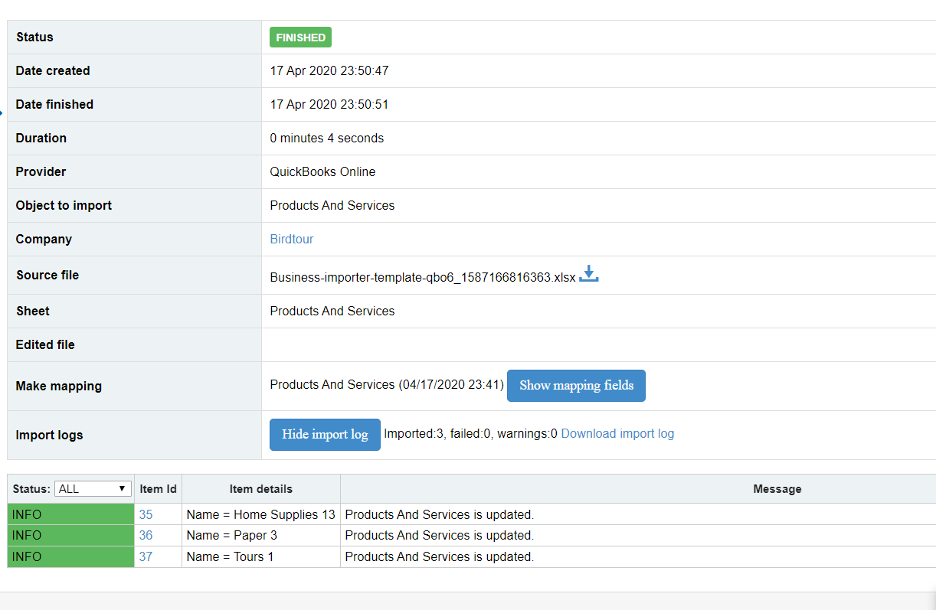 Import data into QuickBooks