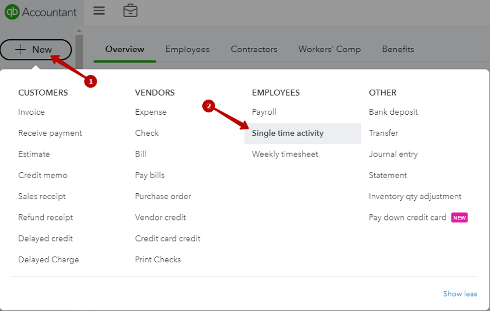 Choose Single time activity in the Employees list