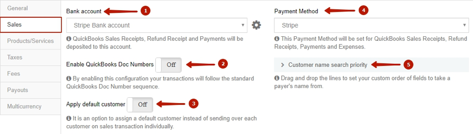 Connect Stripe with QuickBooks Online: Sales settings