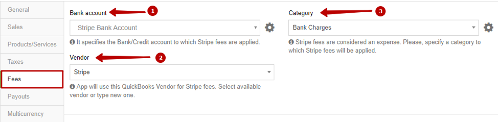 Sync Stripe with QuickBooks Online: Fees settings