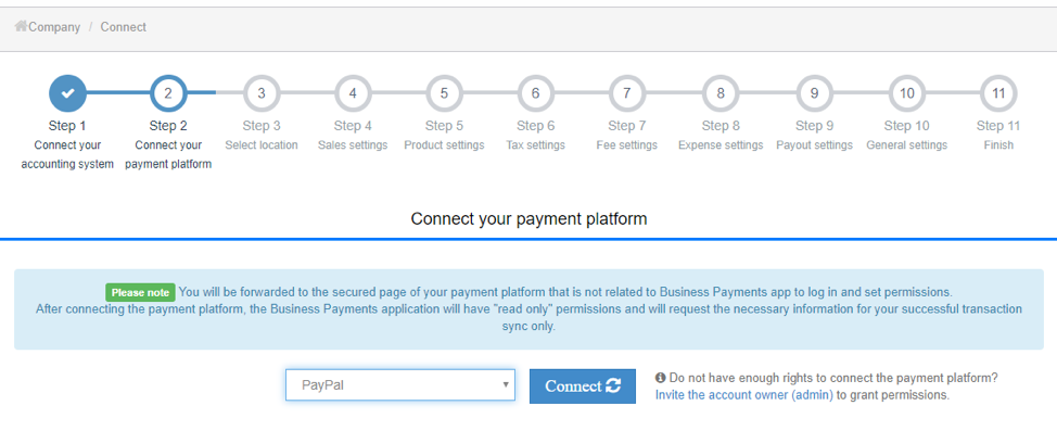 UI of Business Payments app that Sync Stripe, Square, PayPal with QuickBooks Online