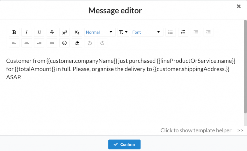 Message Editor of Product Delivery Request Flow