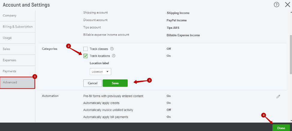 how to enable locations in QuickBooks Online