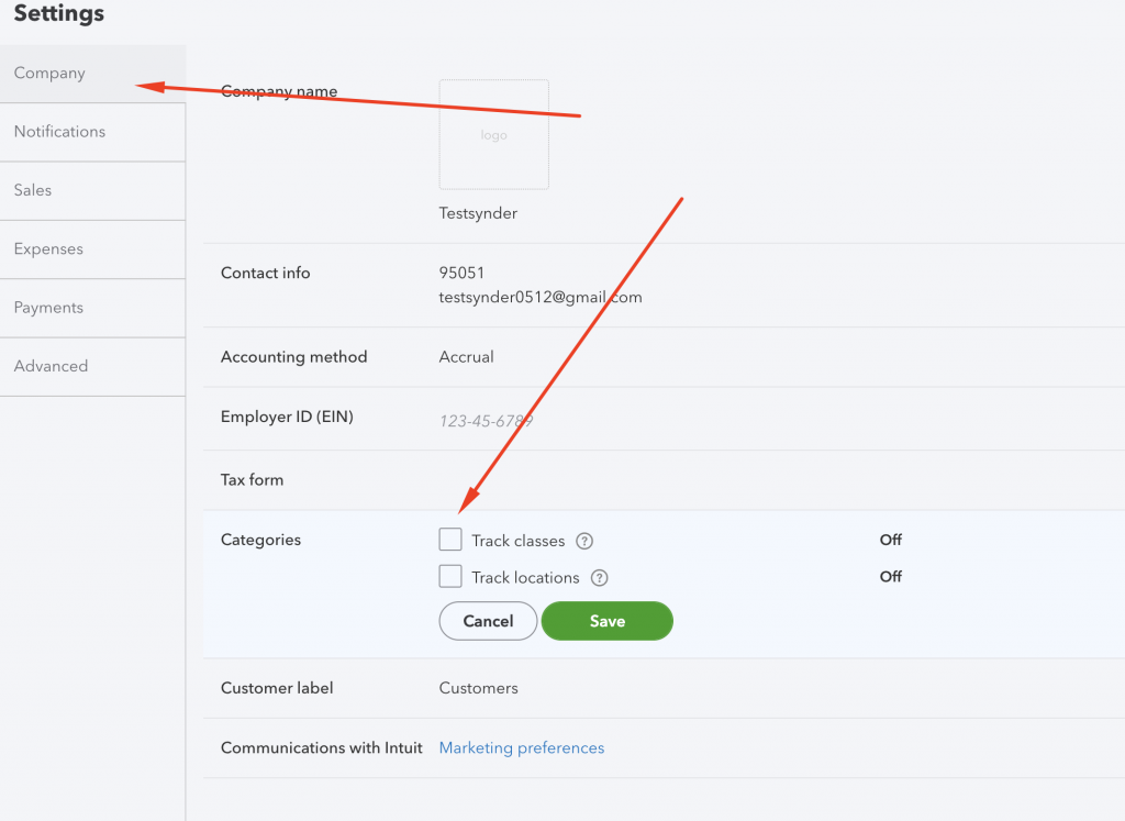 enable classes in QuickBooks