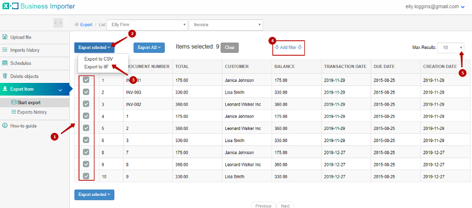 export data from QuickBooks