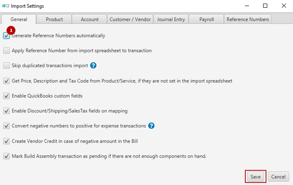 Reference Numbers consequence set in Business Importer settings